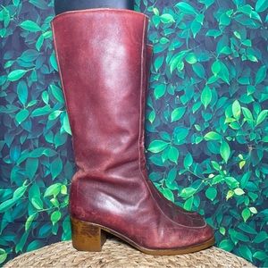 Red tall vintage leather zipper boots